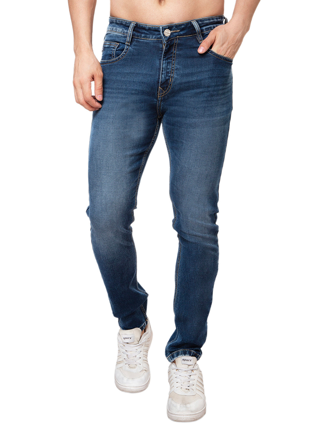 Men Mid Blue Narrow Fit Denim