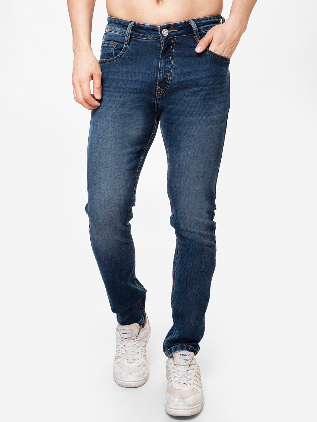 Men Mid Blue Narrow Fit Denim