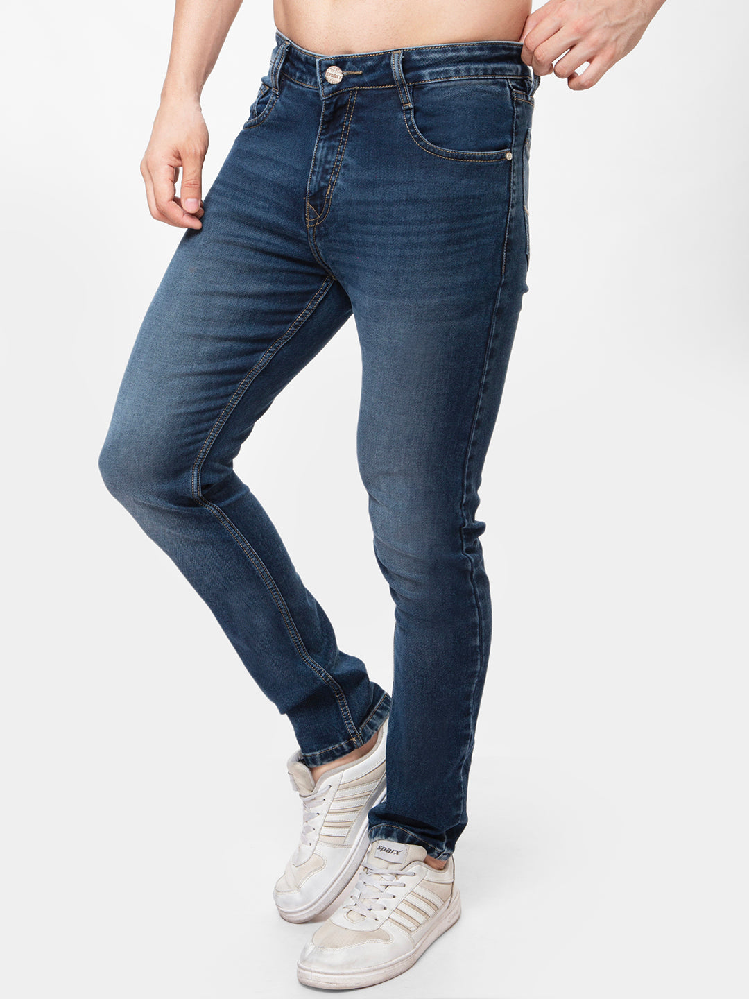 Men Mid Blue Narrow Fit Denim