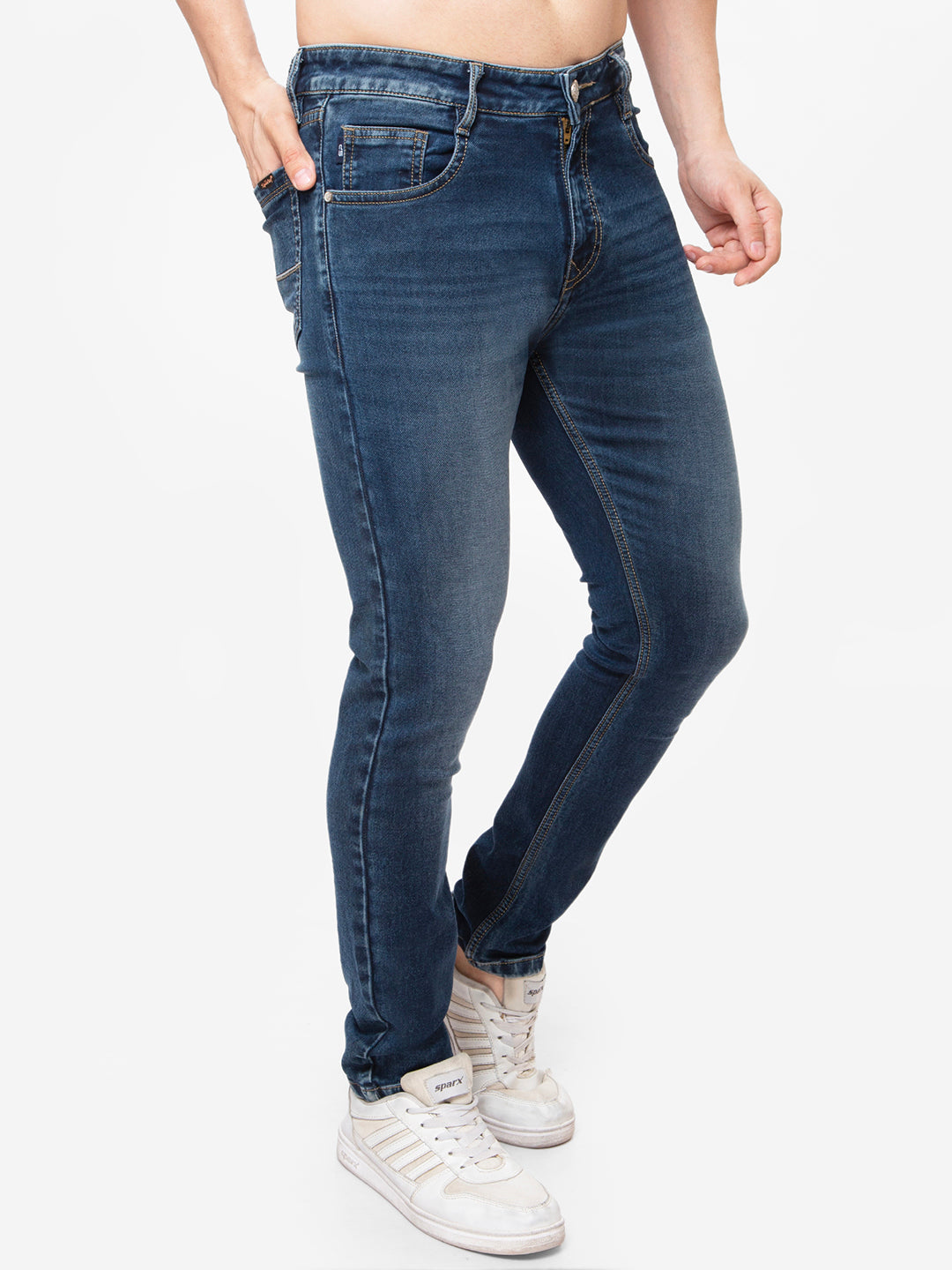 Men Mid Blue Narrow Fit Denim