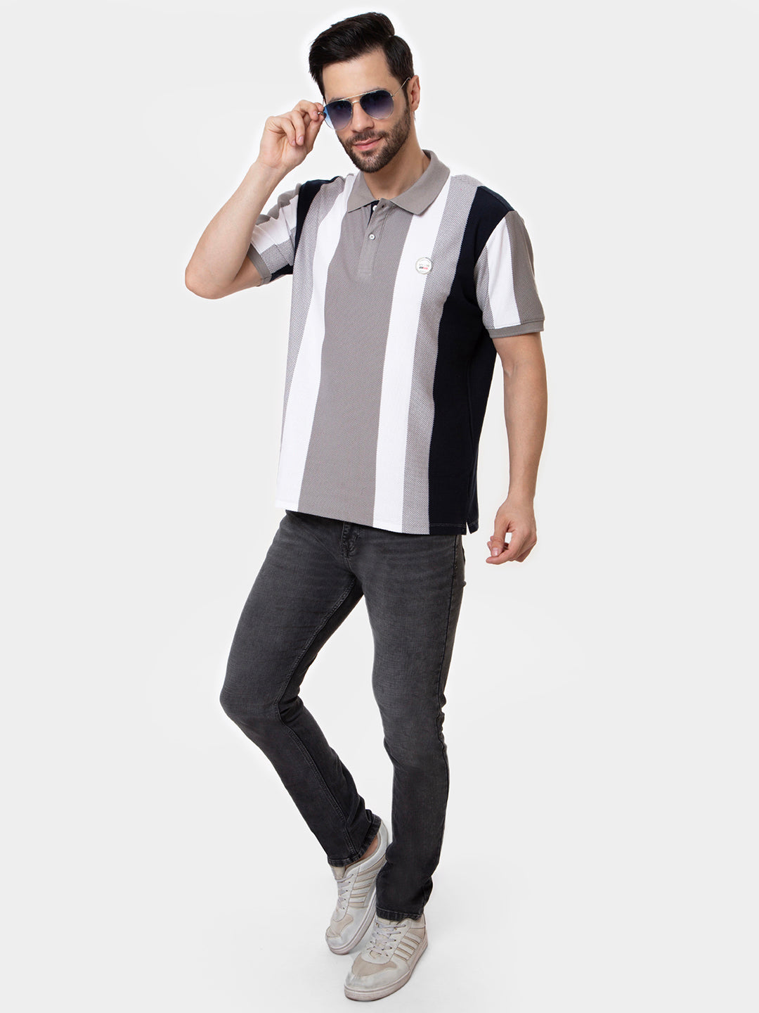 Men Grey 	Polo Striper T-Shirt