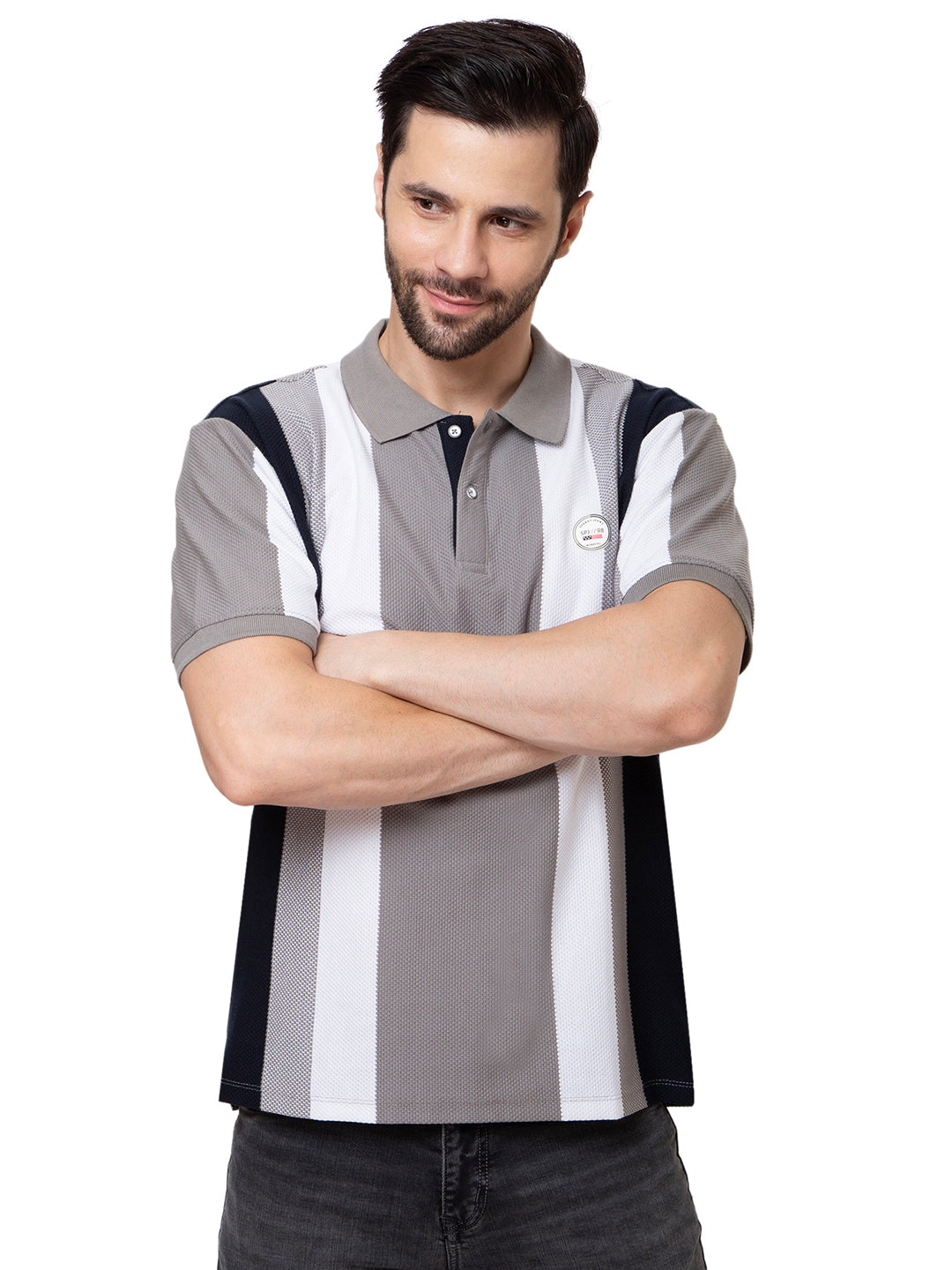 Men Grey 	Polo Striper T-Shirt