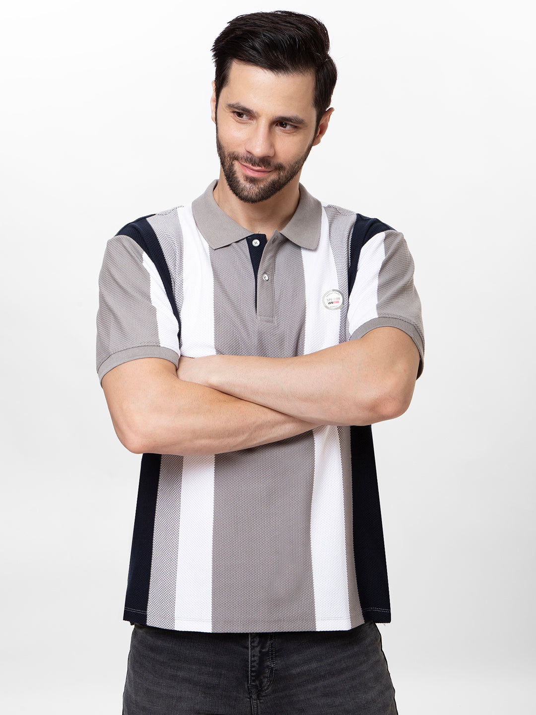 Men Grey 	Polo Striper T-Shirt