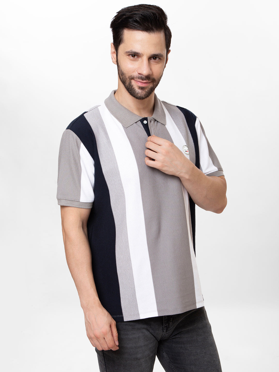 Men Grey 	Polo Striper T-Shirt