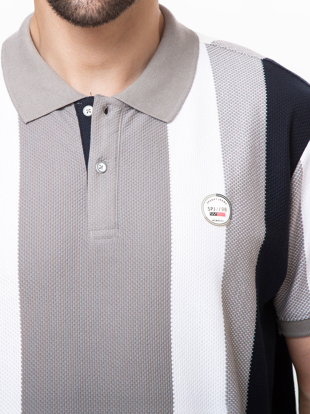 Men Grey 	Polo Striper T-Shirt