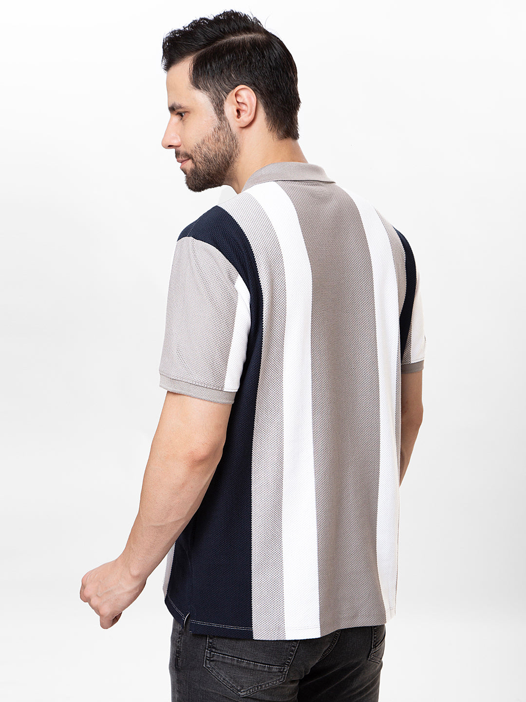 Men Grey 	Polo Striper T-Shirt