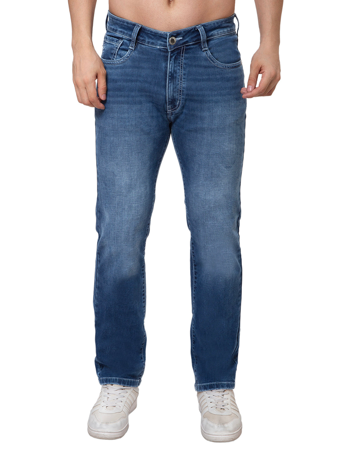 Men Mid Blue 	Straight Fit Denim