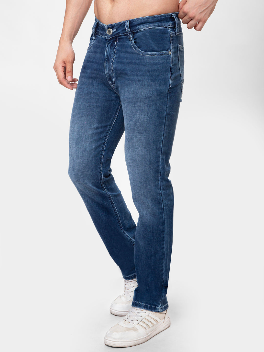 Men Mid Blue 	Straight Fit Denim