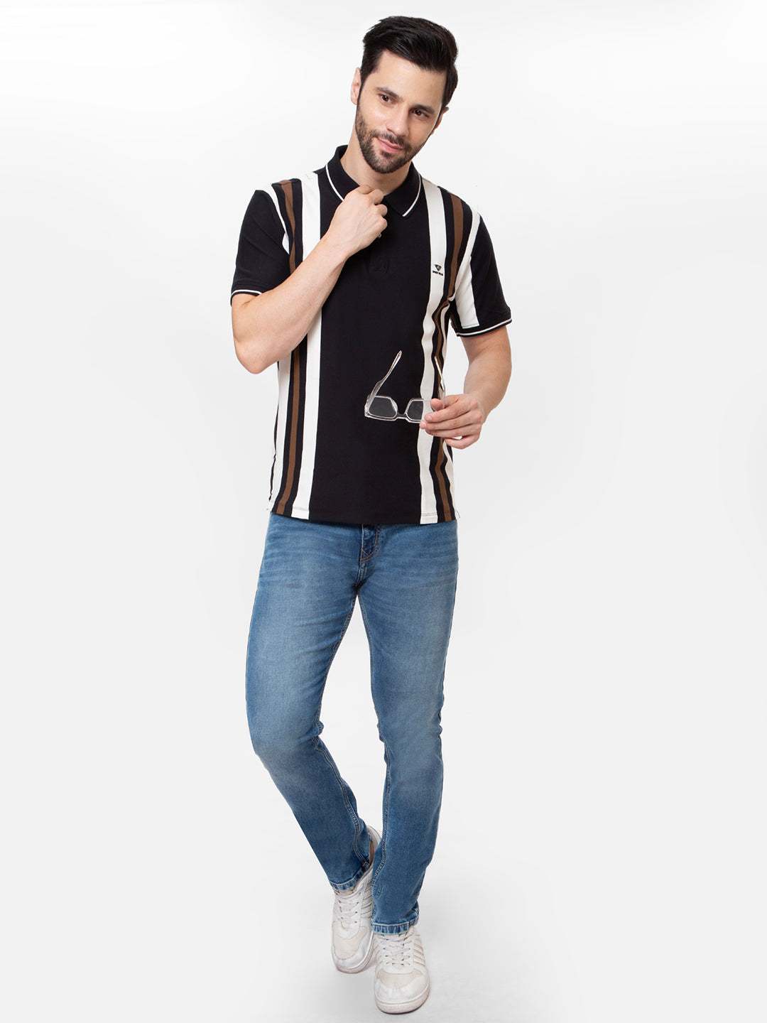 Men Black 	Polo Striper T-Shirt