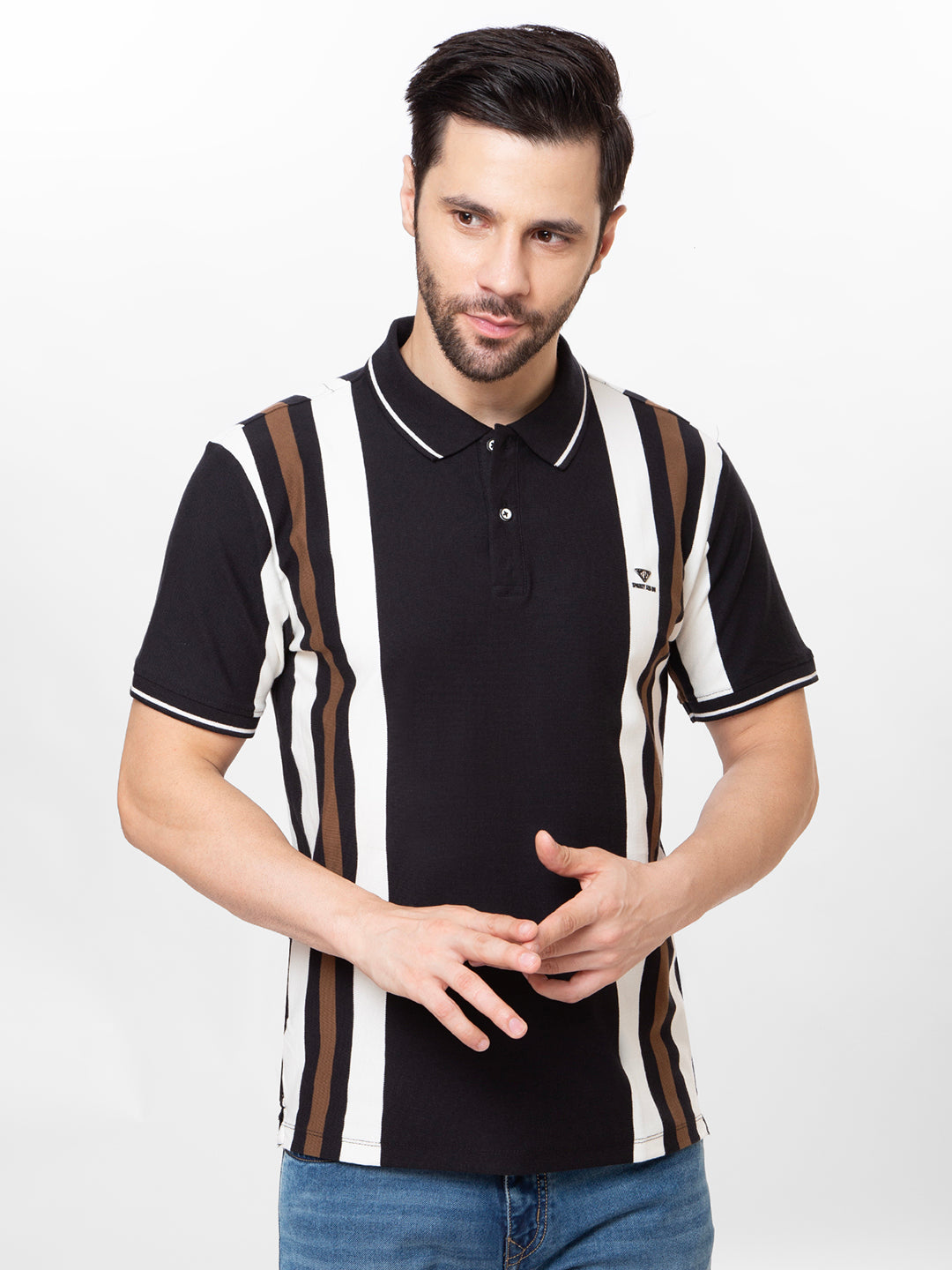 Men Black 	Polo Striper T-Shirt
