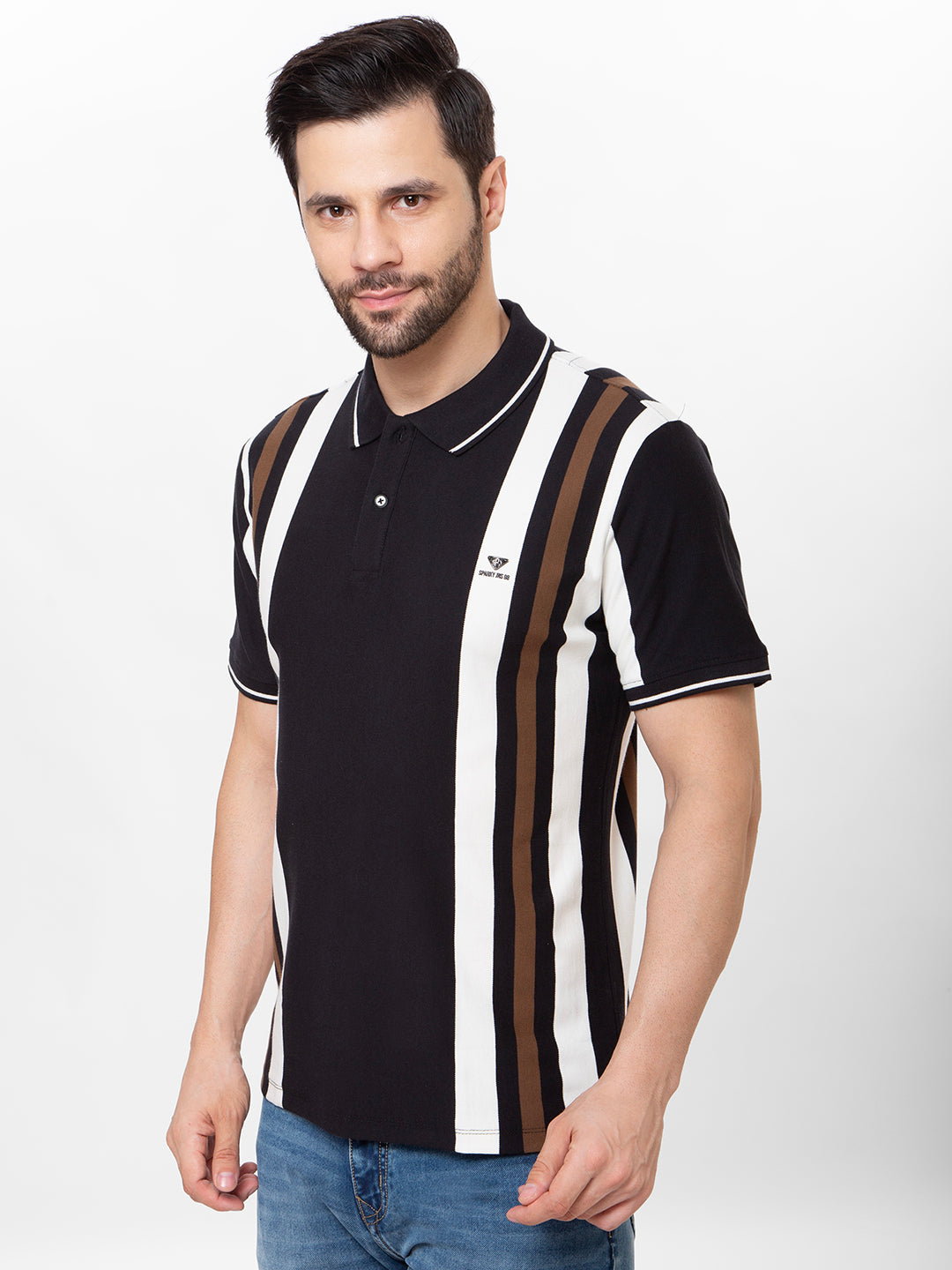 Men Black 	Polo Striper T-Shirt