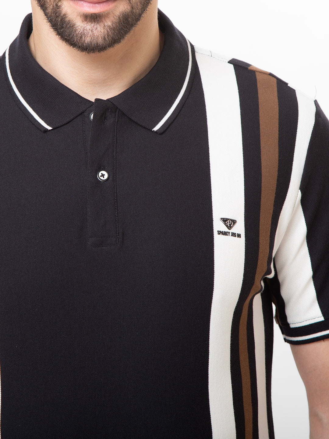 Men Black 	Polo Striper T-Shirt