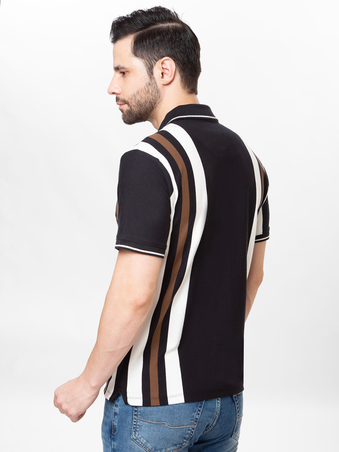 Men Black 	Polo Striper T-Shirt