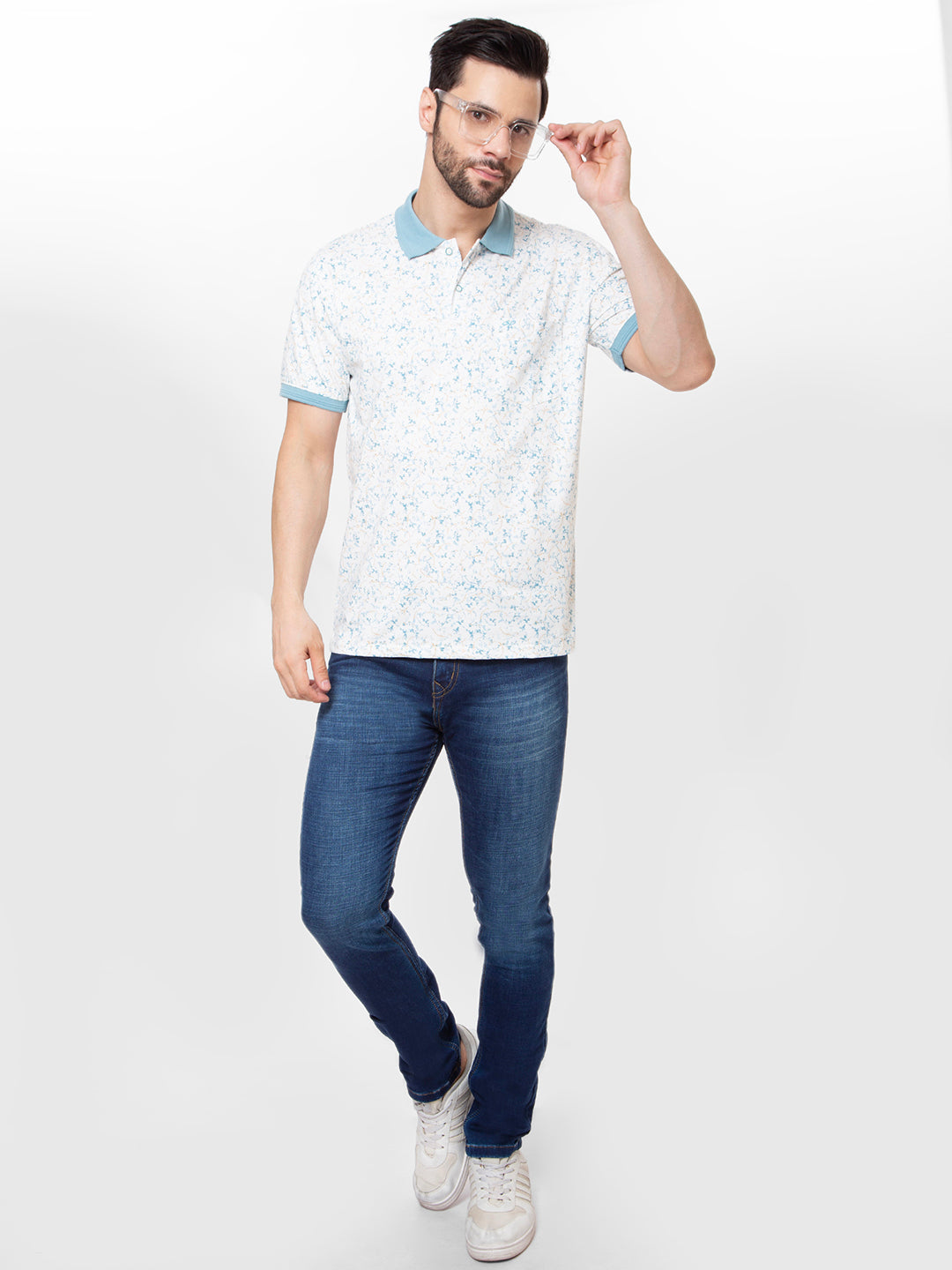 Men Sky Polo Printed T-Shirt