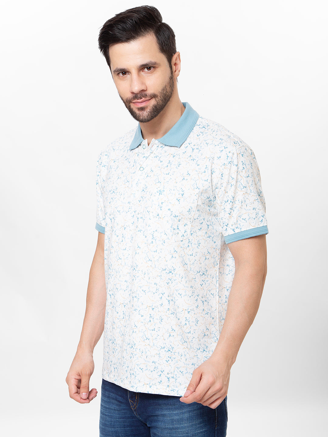 Men Sky Polo Printed T-Shirt