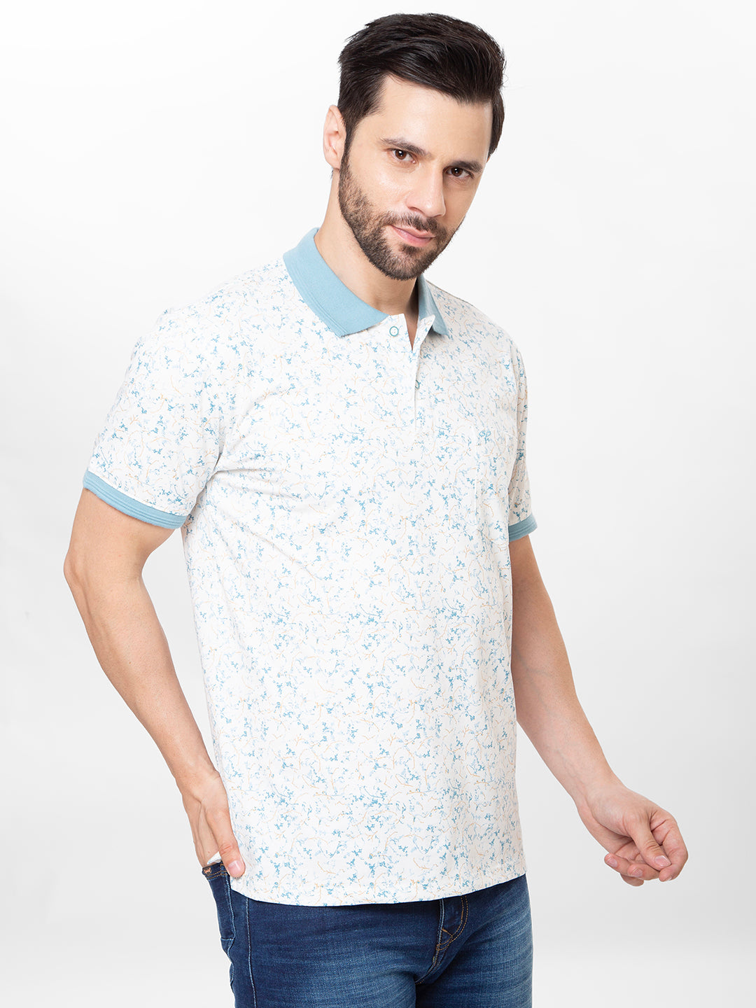 Men Sky Polo Printed T-Shirt