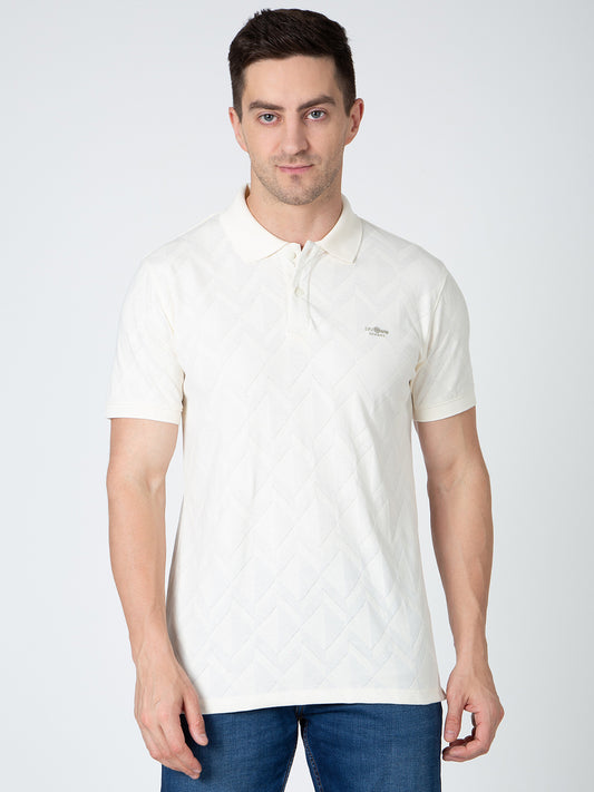 Men Cream Polo Jacquard T-Shirt