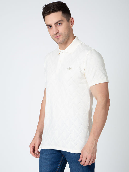 Men Cream Polo Jacquard T-Shirt