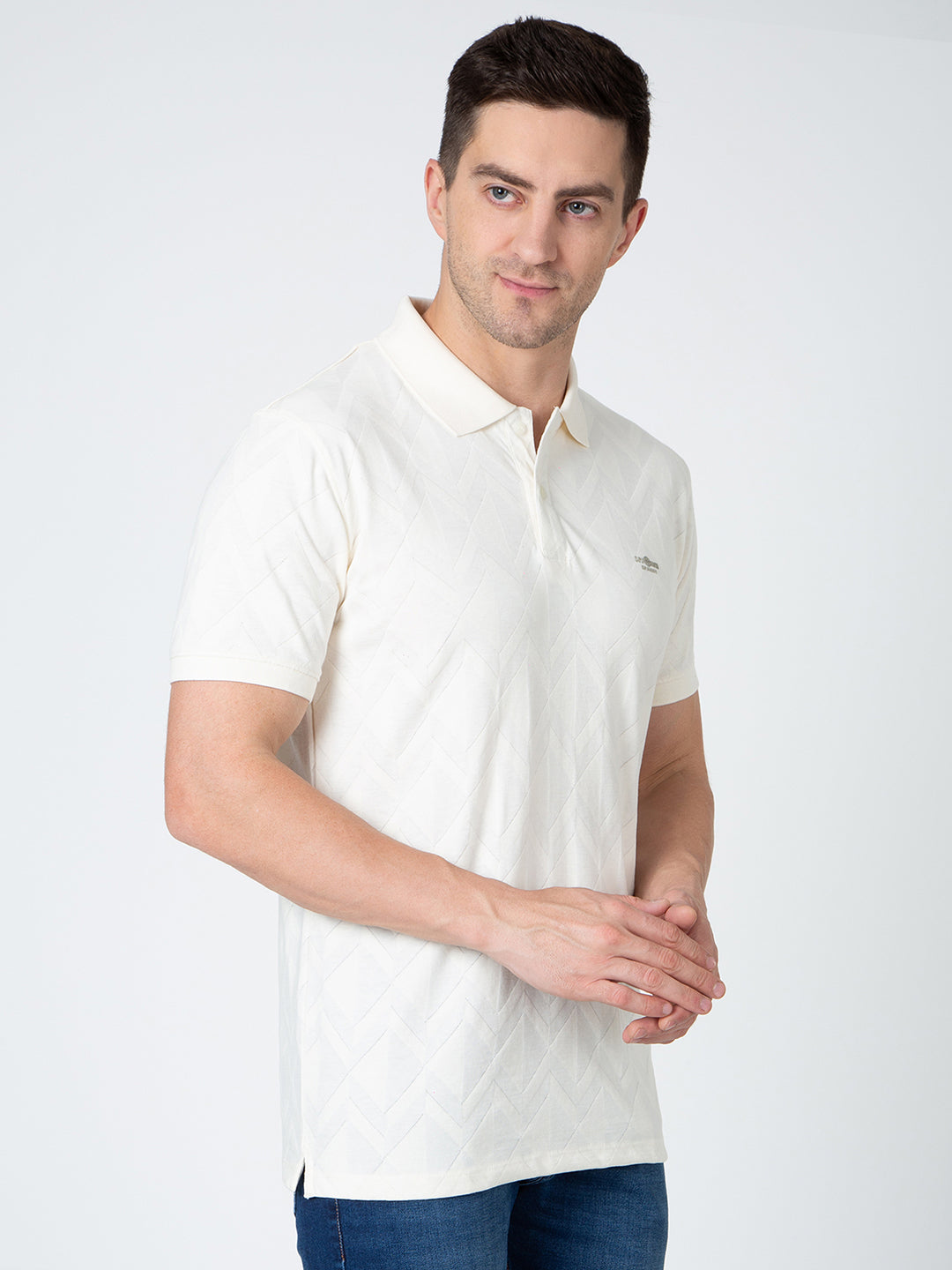 Men Cream Polo Jacquard T-Shirt