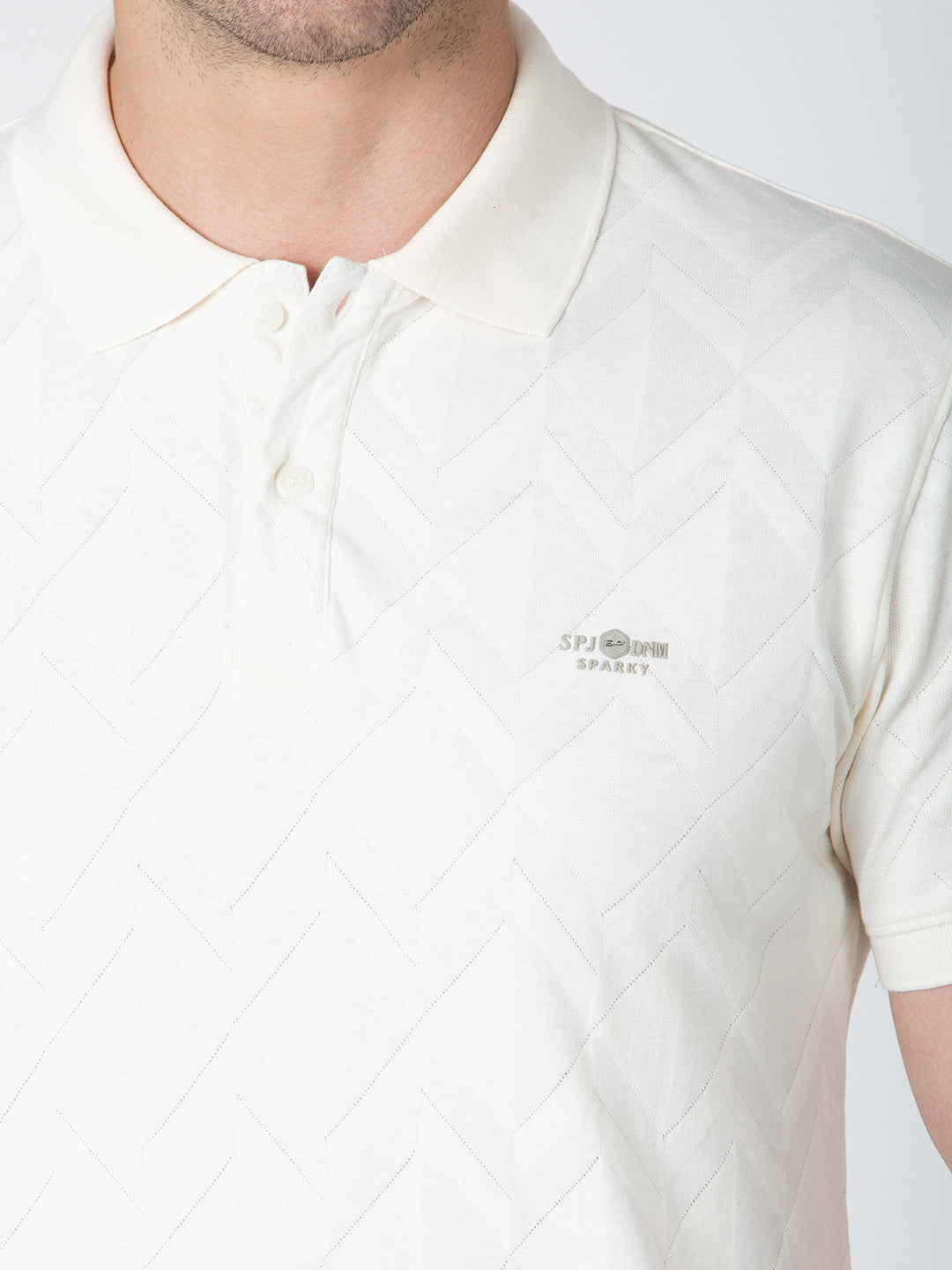 Men Cream Polo Jacquard T-Shirt