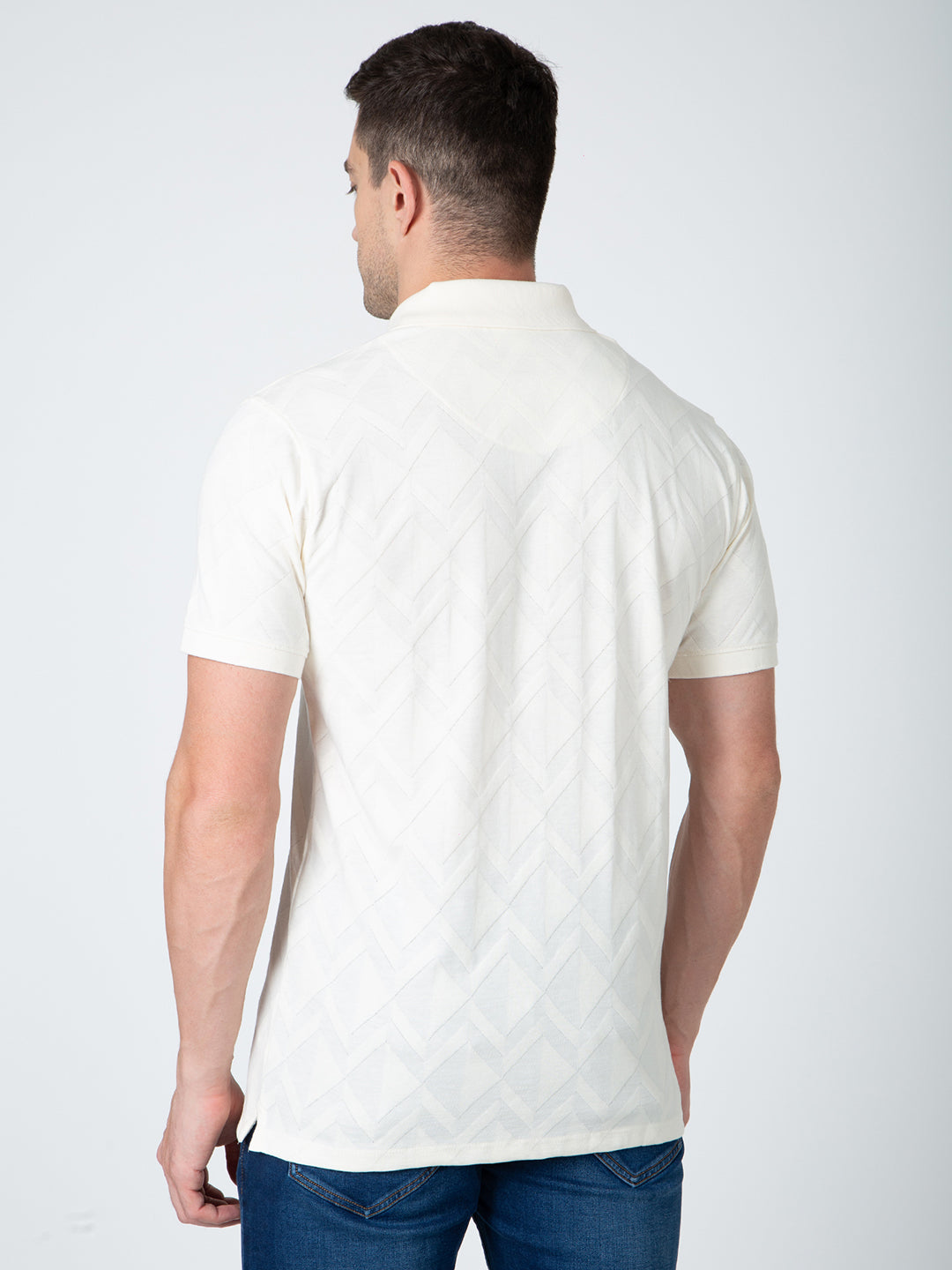 Men Cream Polo Jacquard T-Shirt