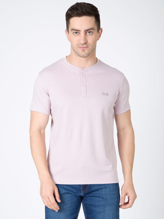 Men Pink Round Neck Henley Nick T-Shirt