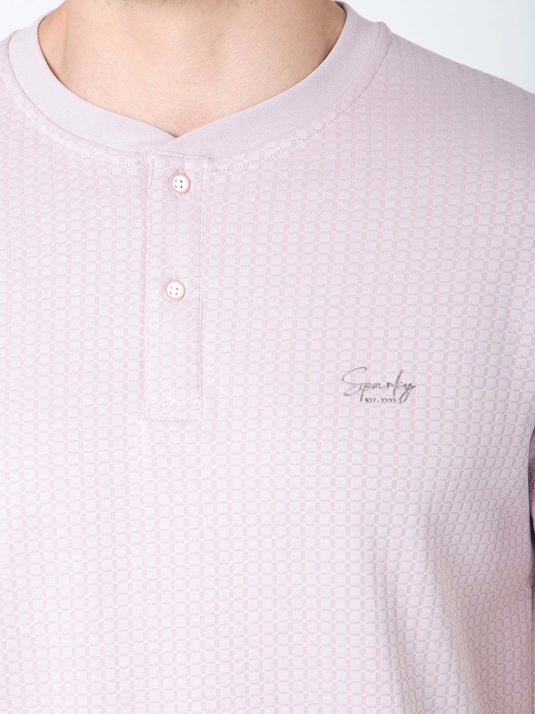 Men Pink Round Neck Henley Nick T-Shirt