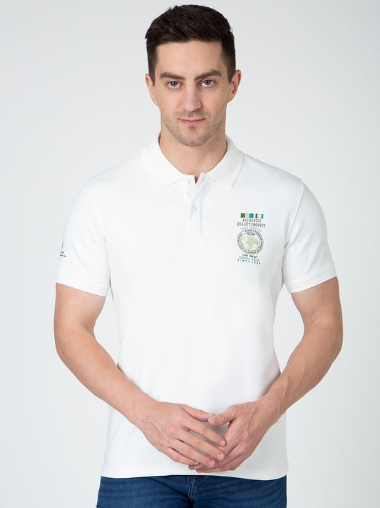 Men White Polo Jacquard T-Shirt