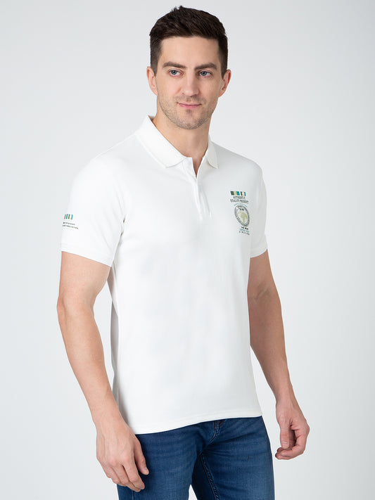 Men White Polo Jacquard T-Shirt