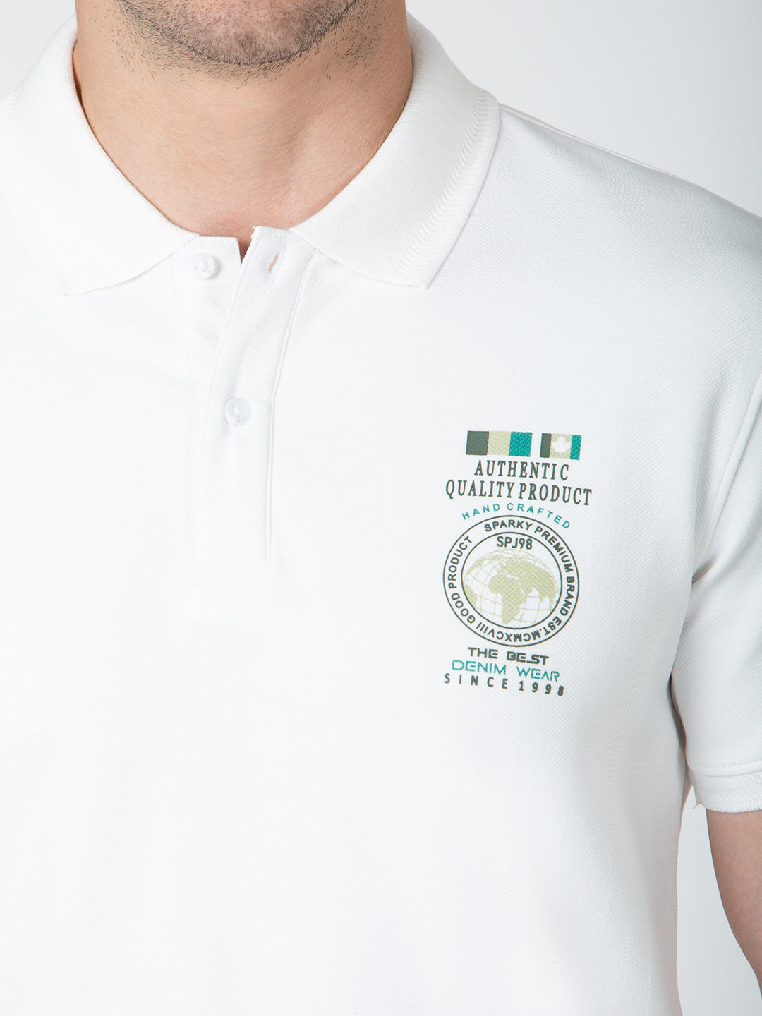 Men White Polo Jacquard T-Shirt