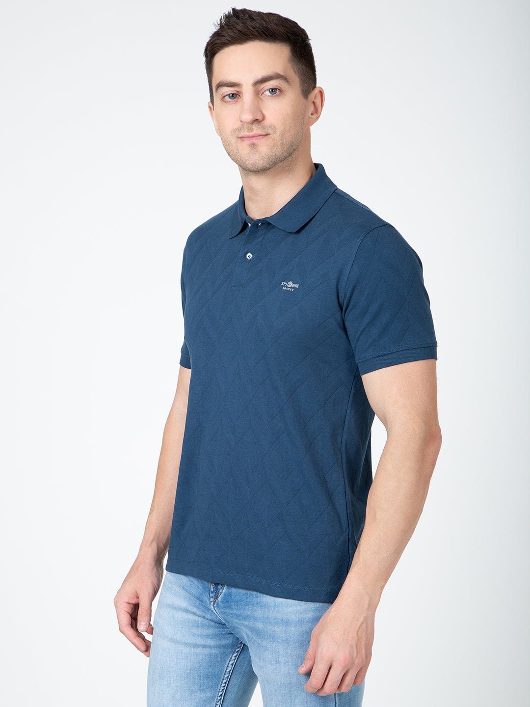 Men Blue Polo Jacquard T-Shirt