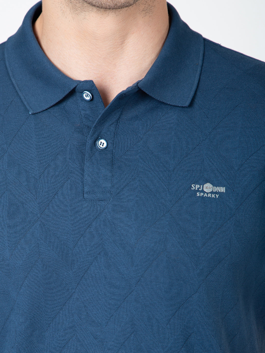 Men Blue Polo Jacquard T-Shirt