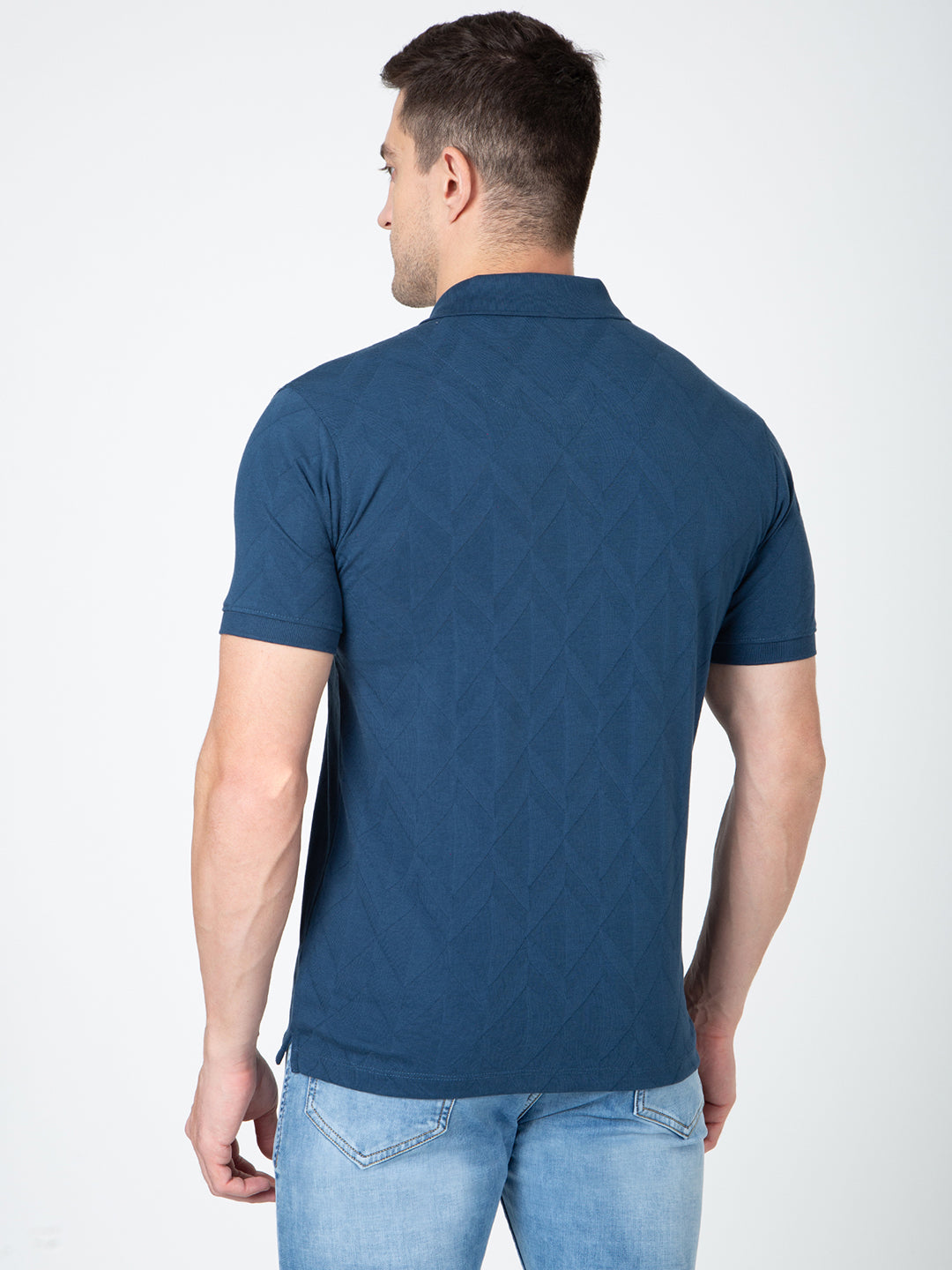 Men Blue Polo Jacquard T-Shirt