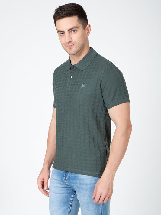 Men Green Polo Jacquard T-Shirt
