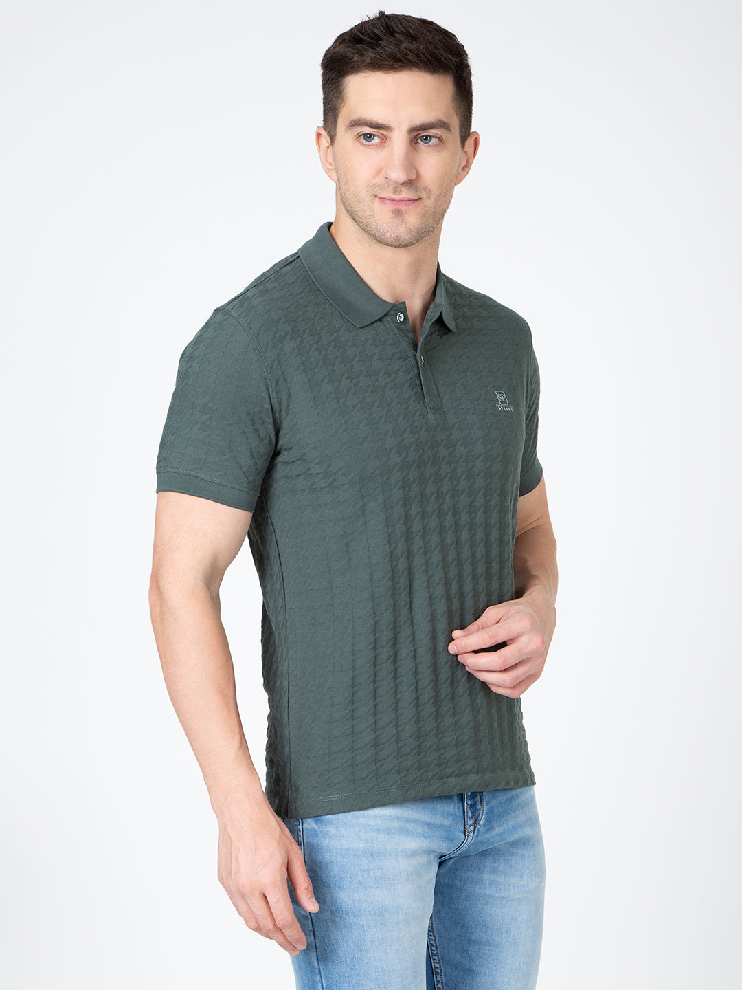 Men Green Polo Jacquard T-Shirt