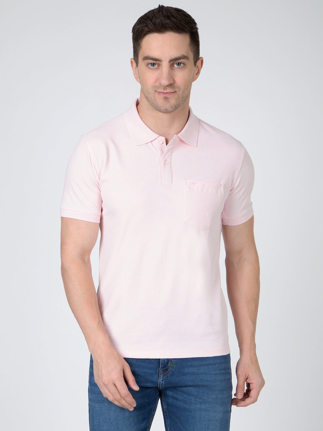 Men Pink Polo Slub T-Shirt