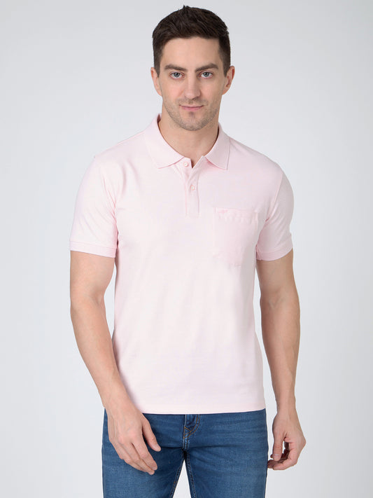 Men Pink Polo Slub T-Shirt