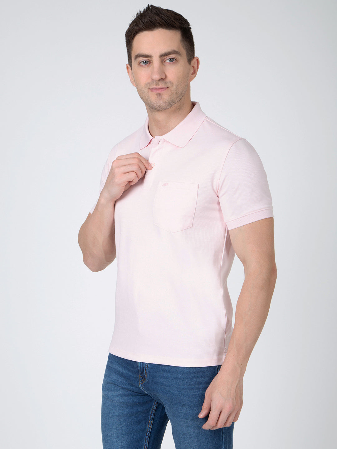 Men Pink Polo Slub T-Shirt