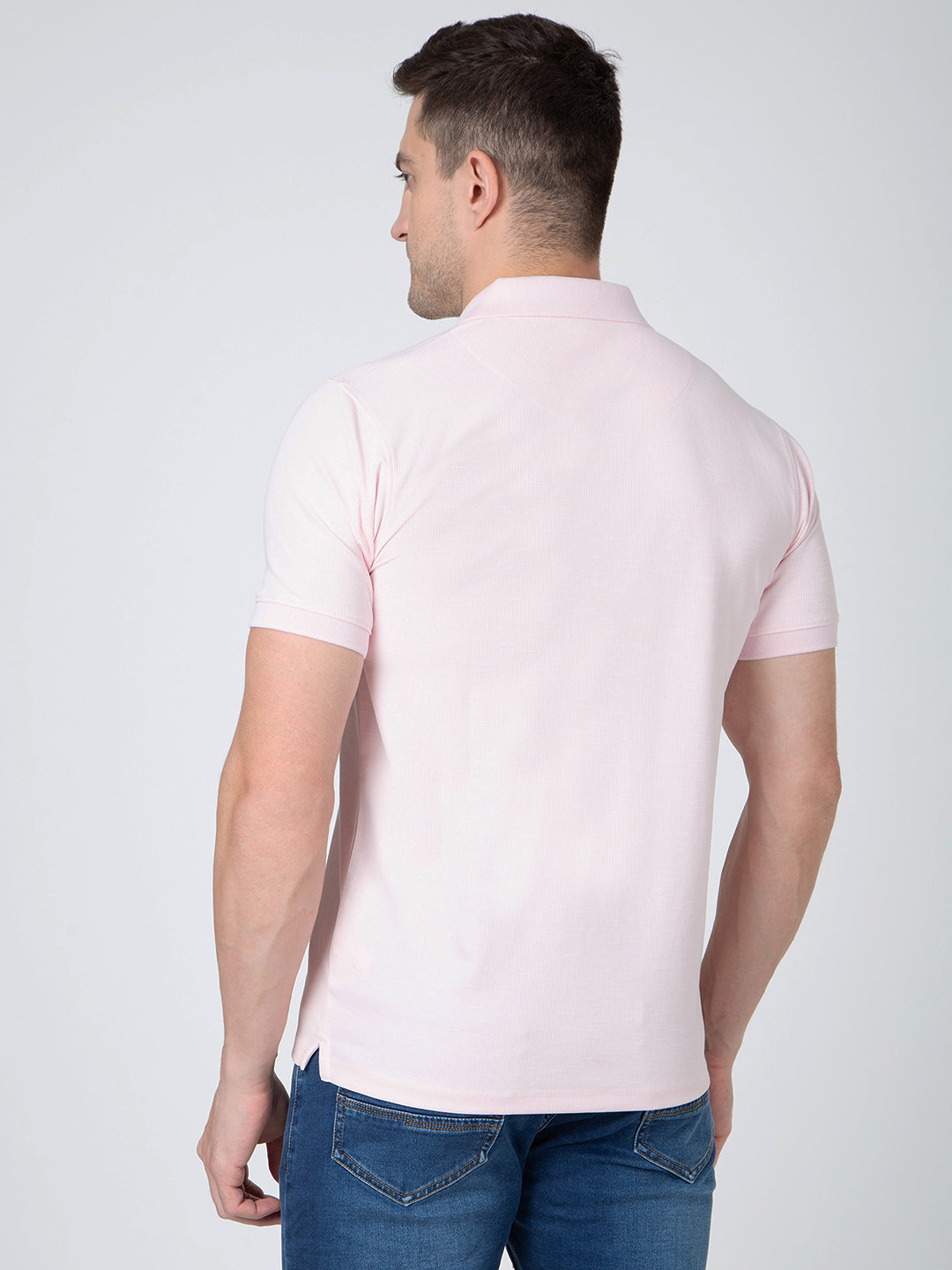 Men Pink Polo Slub T-Shirt