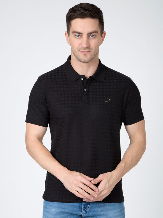 Men Black Polo Jacquard T-Shirt