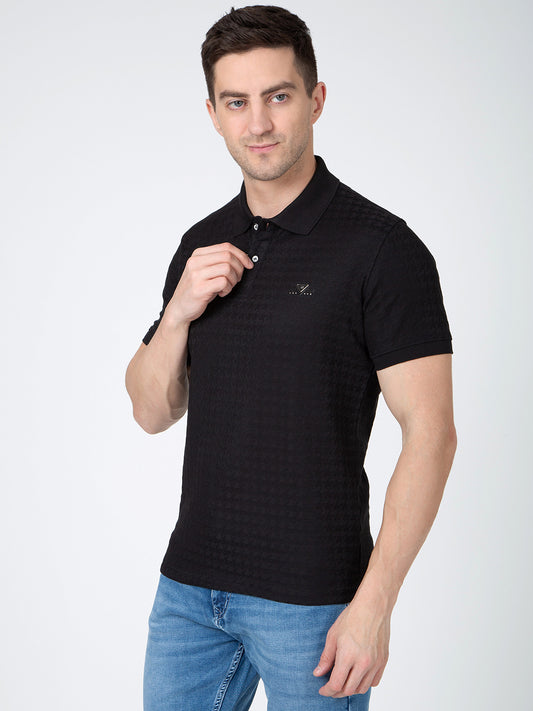 Men Black Polo Jacquard T-Shirt