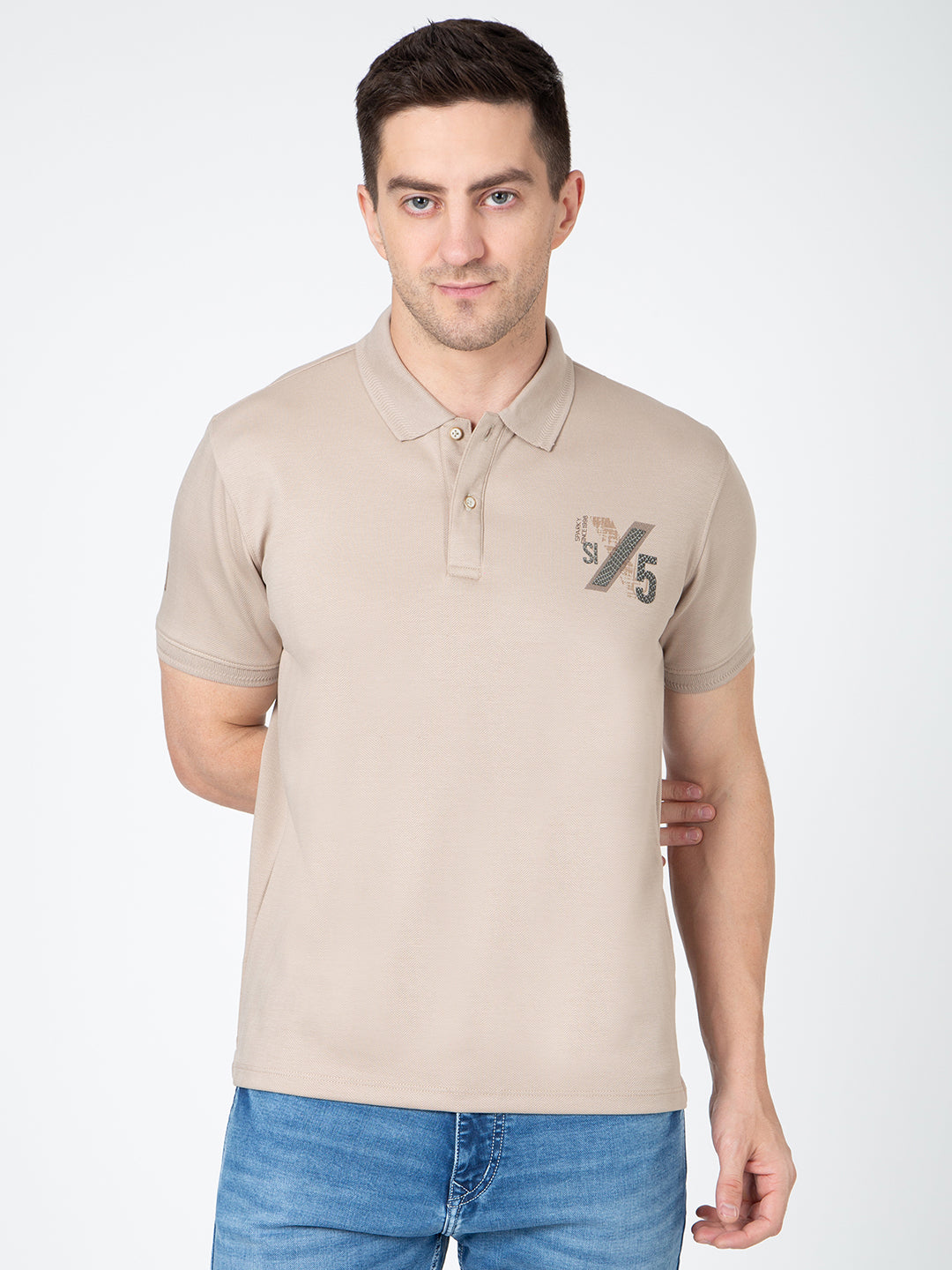 Men Beige Polo Jacquard T-Shirt