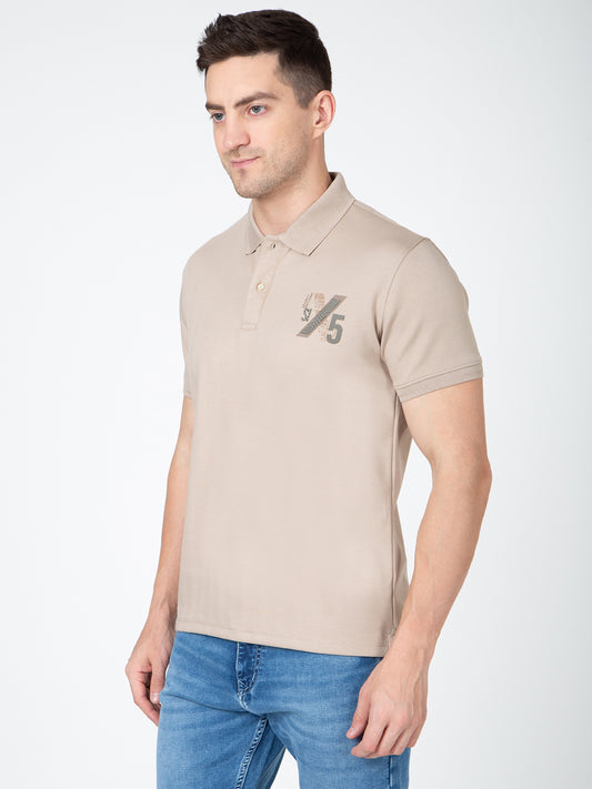 Men Beige Polo Jacquard T-Shirt