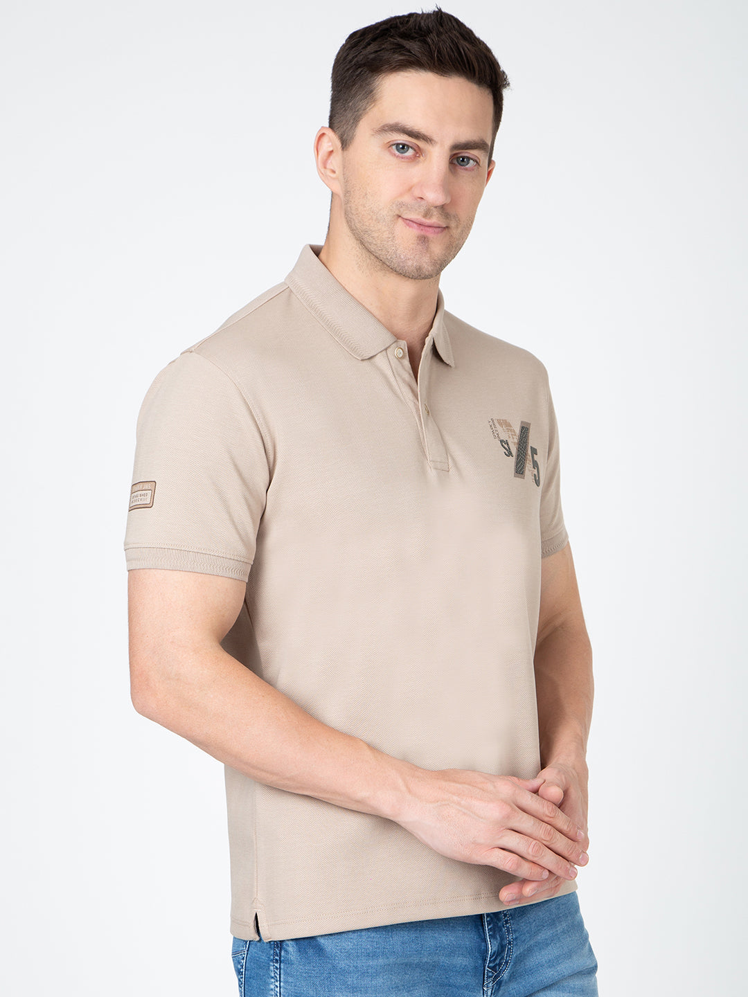 Men Beige Polo Jacquard T-Shirt