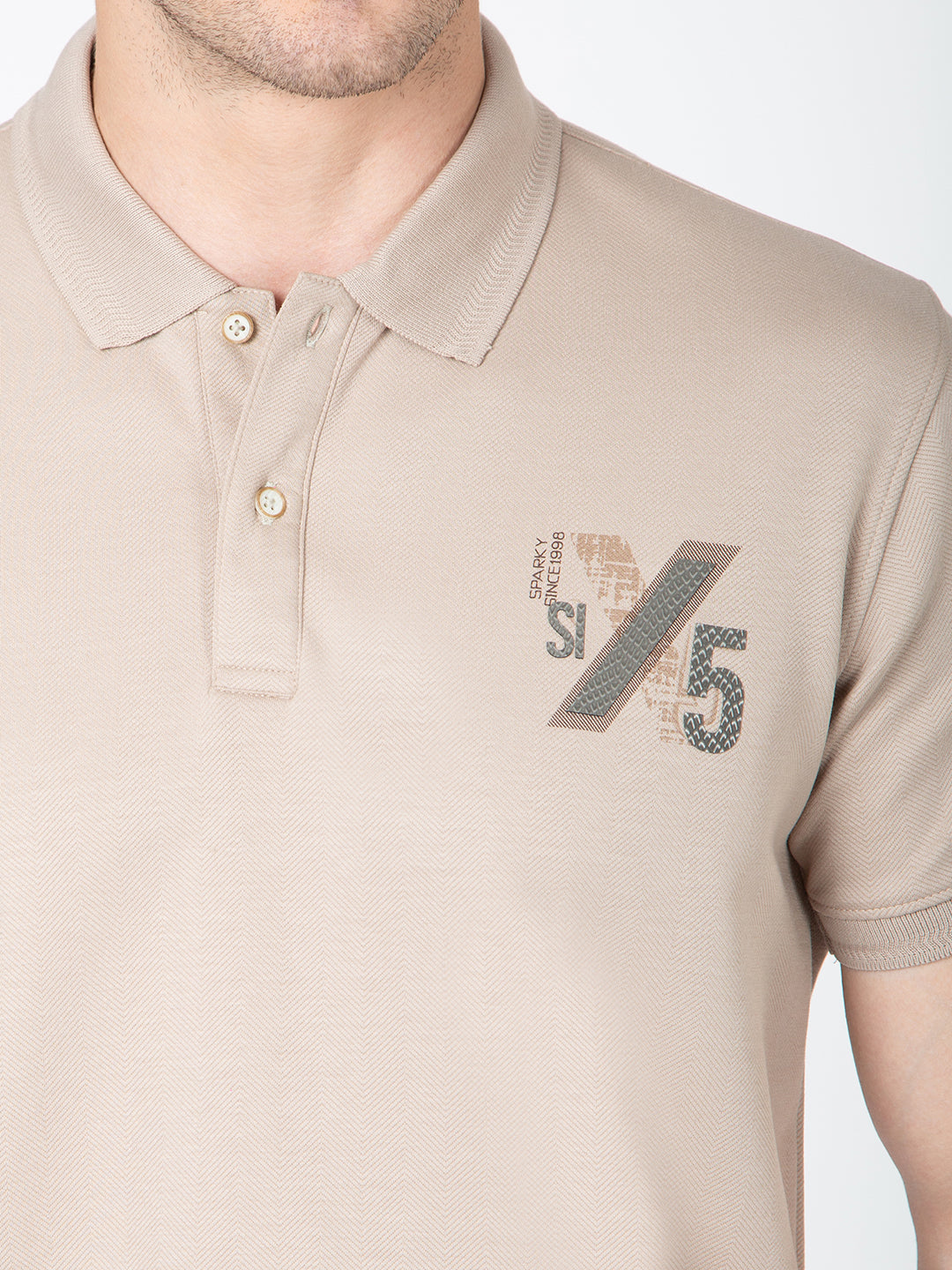 Men Beige Polo Jacquard T-Shirt