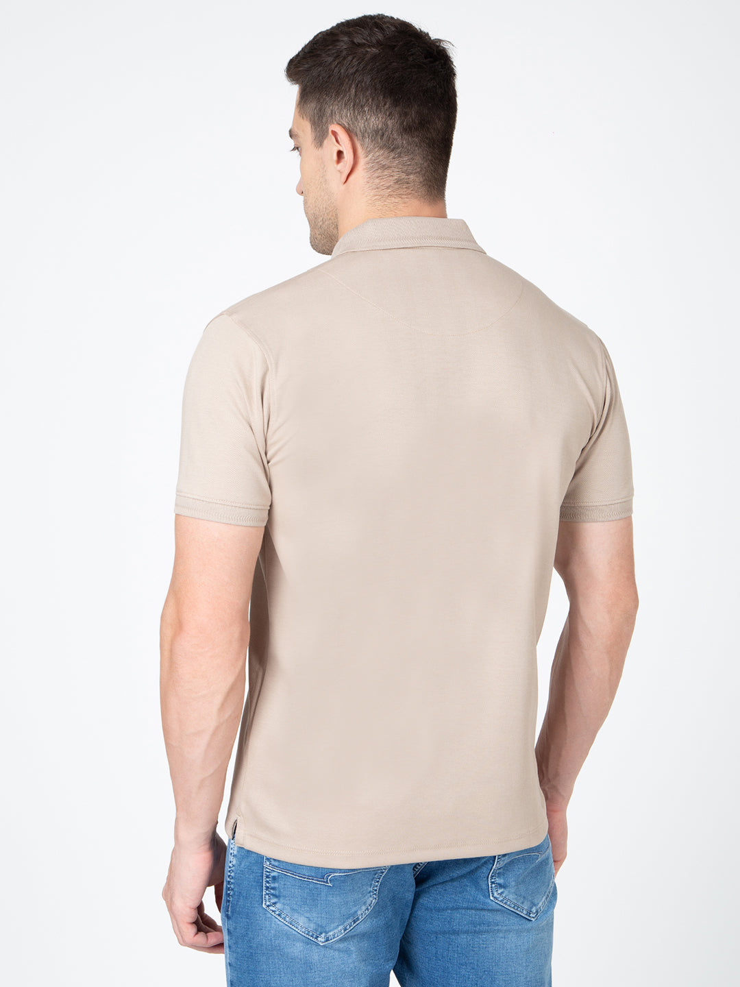Men Beige Polo Jacquard T-Shirt