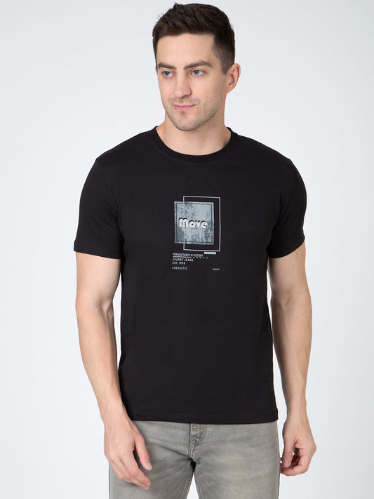 Men Black Round Neck Sinker T-Shirt