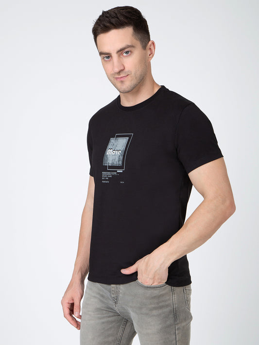 Men Black Round Neck Sinker T-Shirt