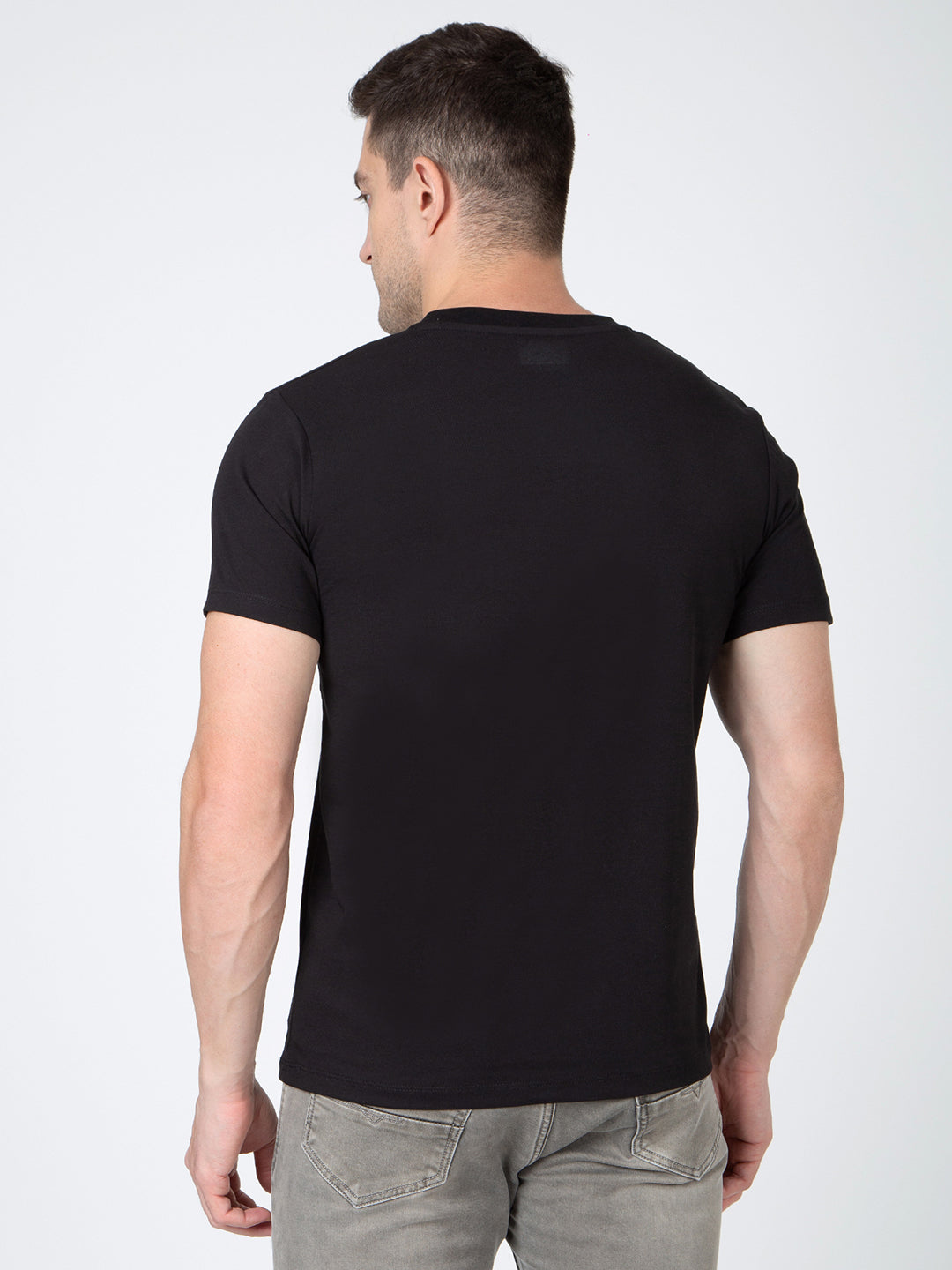 Men Black Round Neck Sinker T-Shirt