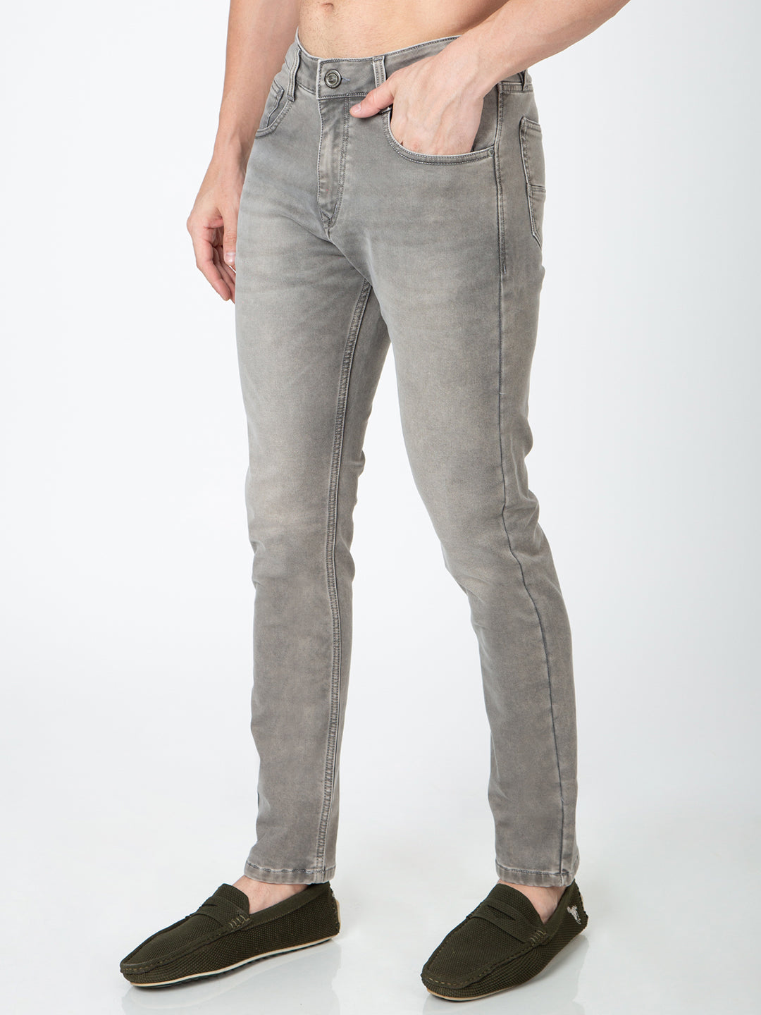 Men Narrow Fit Olive Denim